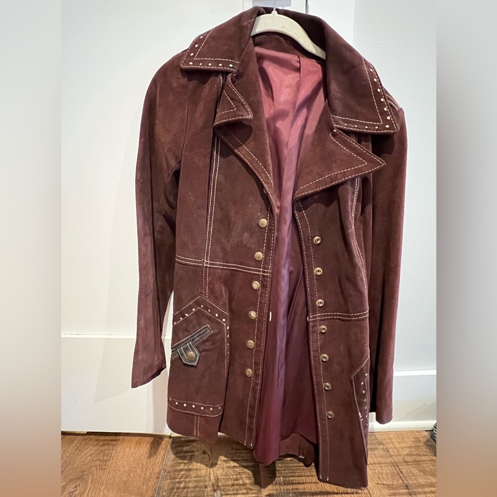 Women's Suede Studded Jacket - Brown